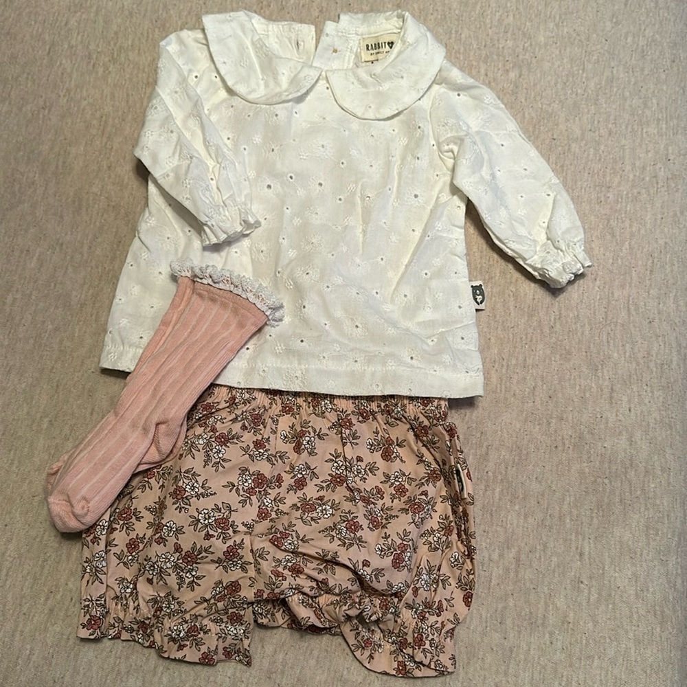 3 piece old money style baby girl set.